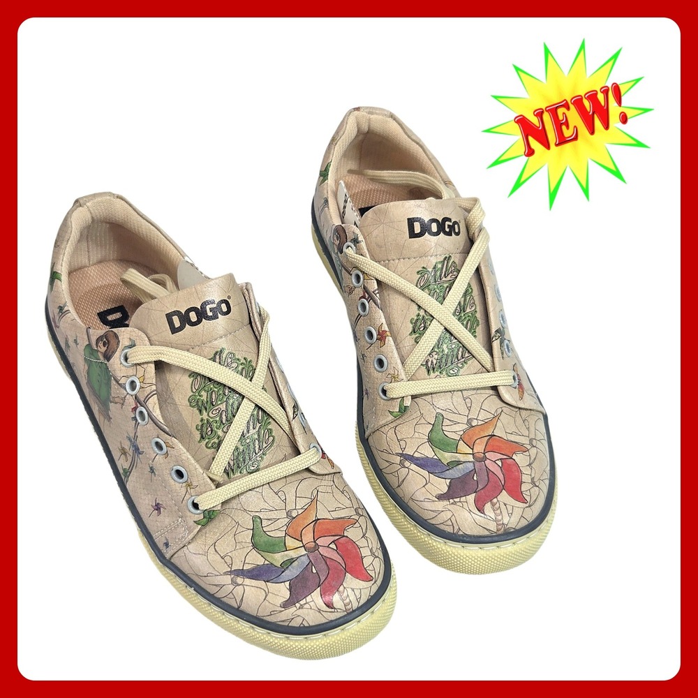 DOGO‎ Pinwheel Graphic Sneakers US 8.5 EU 39 Beige Vegan Leather New Boho Chic